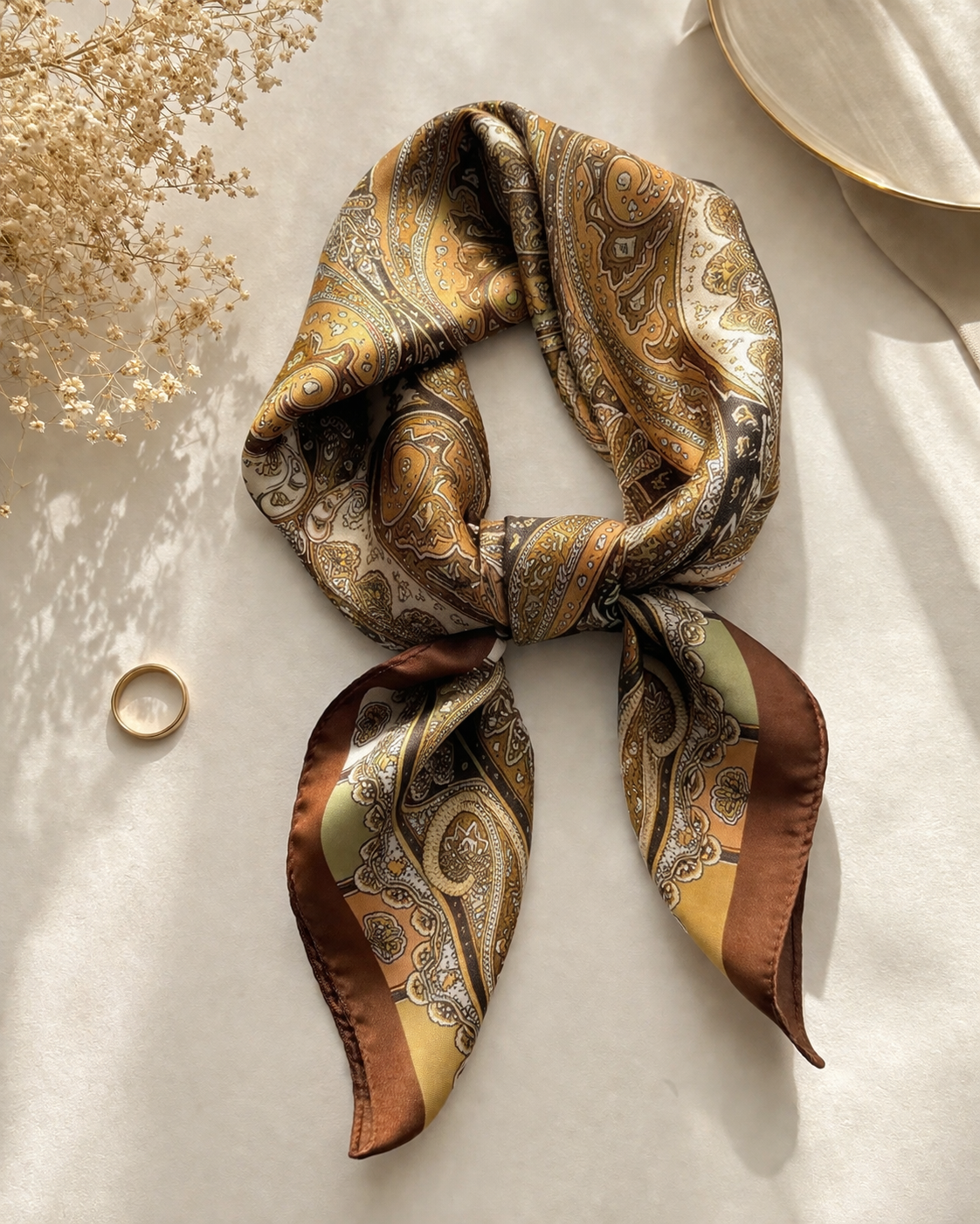 Versailles Silk Scarf — Golden Paisley