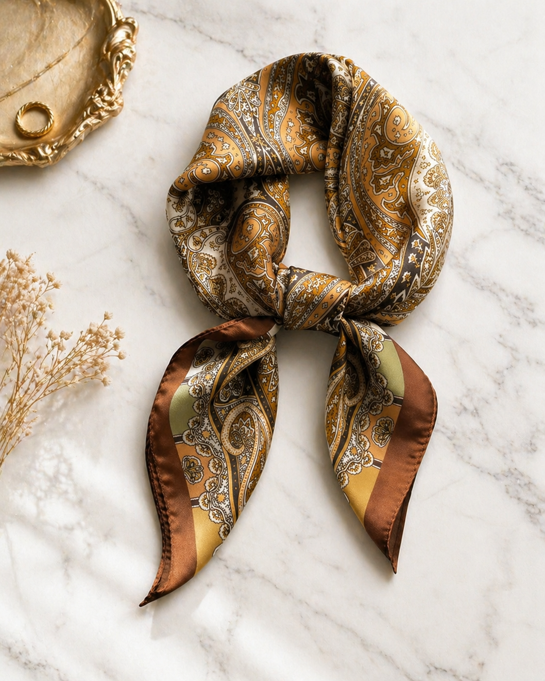 Versailles Silk Scarf — Golden Paisley