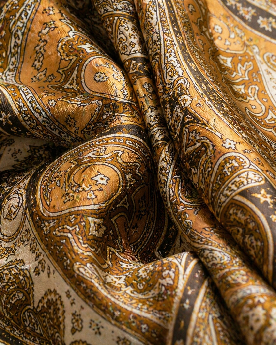 Versailles Silk Scarf — Golden Paisley