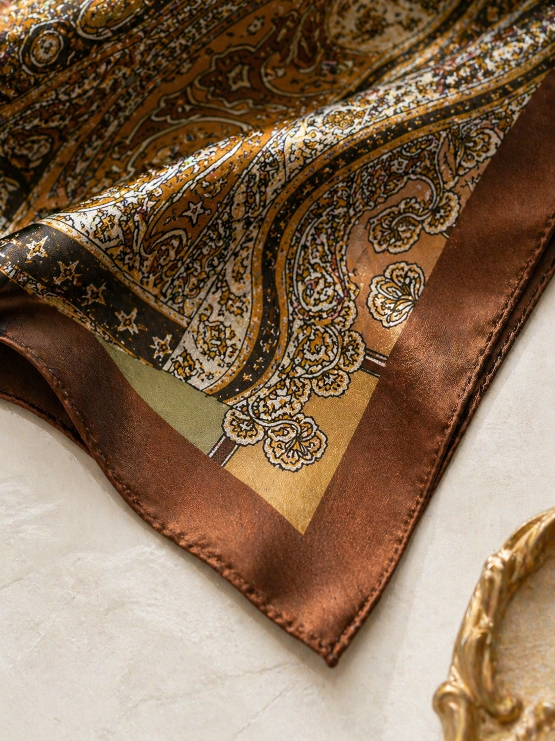 Versailles Silk Scarf — Golden Paisley