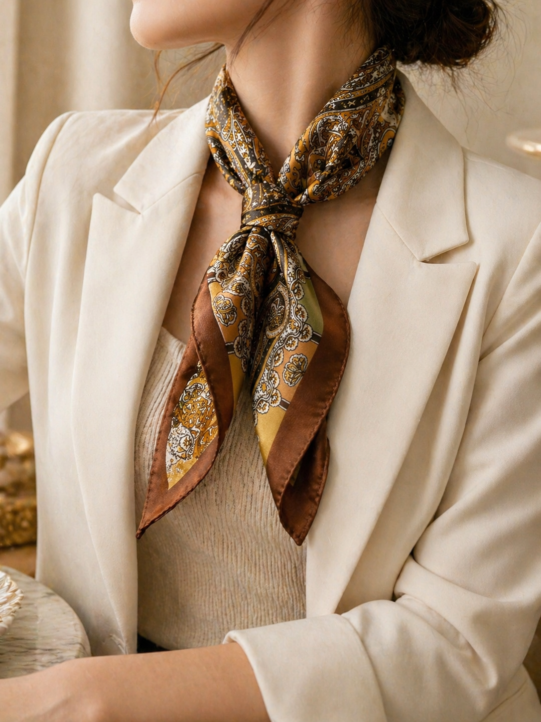 Versailles Silk Scarf — Golden Paisley