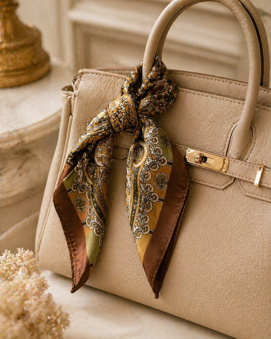 Versailles Silk Scarf — Golden Paisley