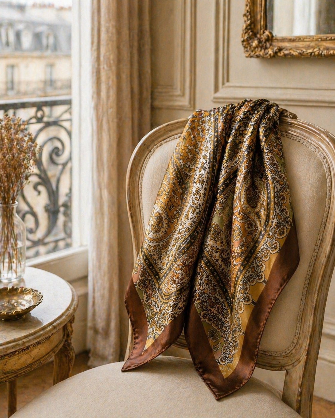 Versailles Silk Scarf — Golden Paisley