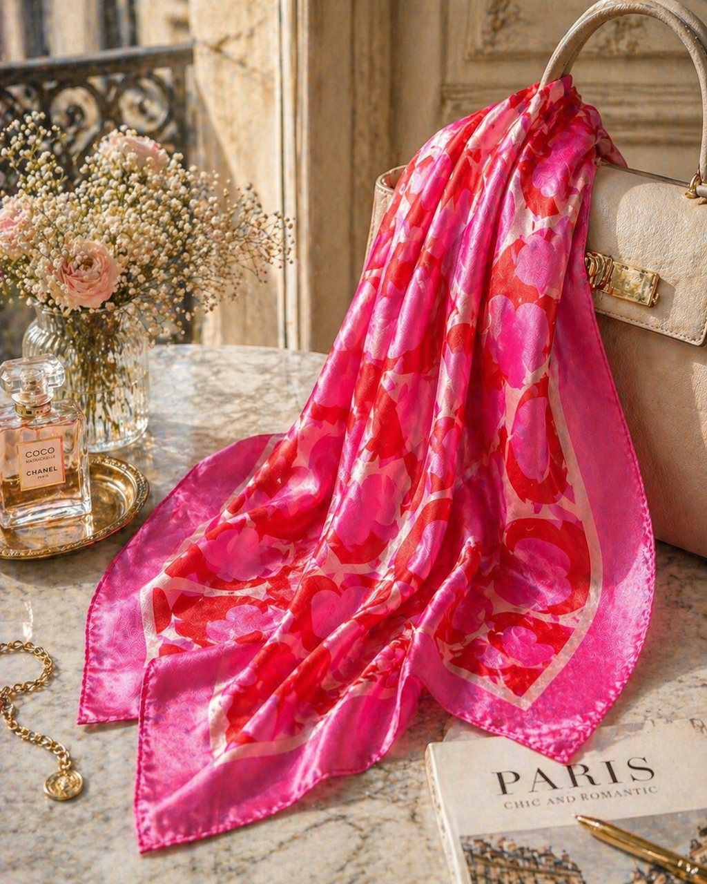 Amour Silk Scarf — Rouge Hearts