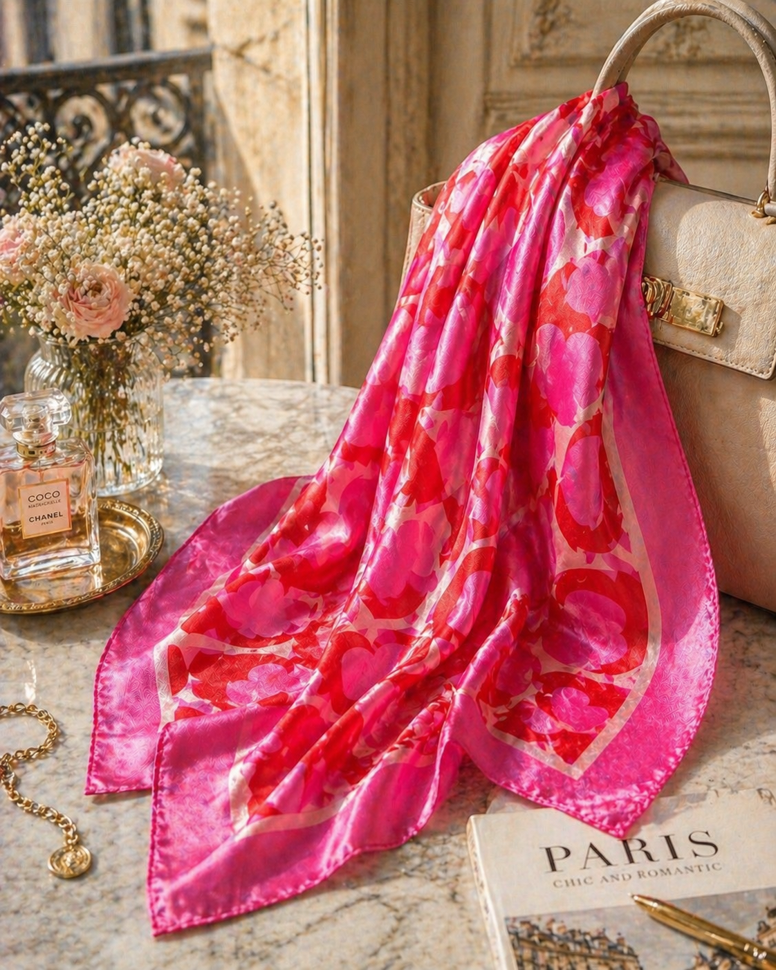 Amour Silk Scarf — Rouge Hearts