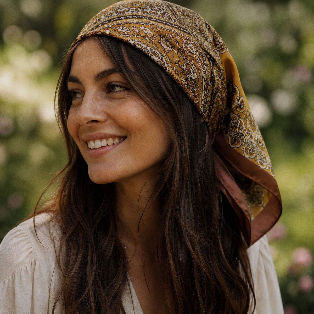 Versailles Silk Scarf — Golden Paisley